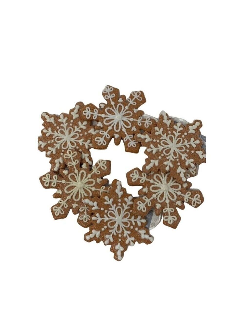Christmas Gingerbread Snowflake Cookie Ornaments 4in Lot 6 Glitter Decor Holiday